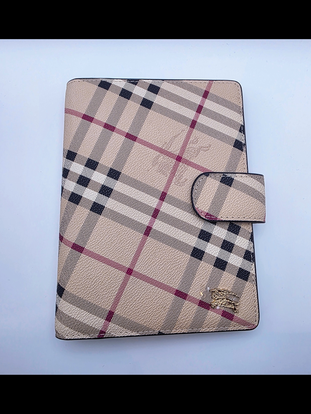 Fashion Check Leather Notebook Cover - Beige Red Black